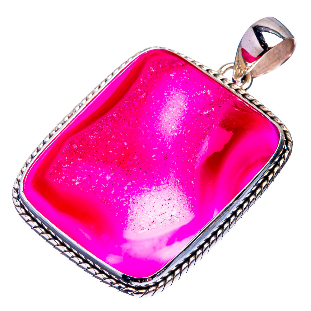 Pink Agate Druzy Pendant 2" (925 Sterling Silver) P38873