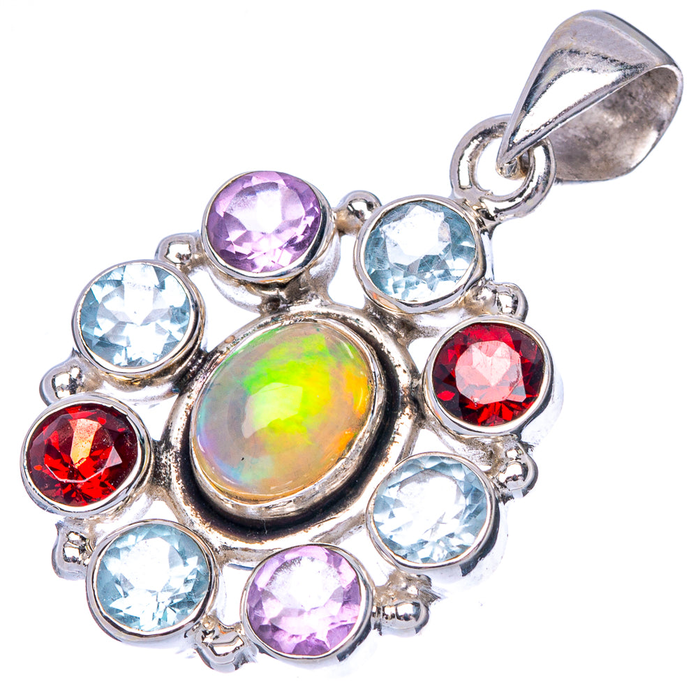 Rare Ethiopian Opal, Garnet, Amethyst, Blue Topaz Pendant 1 1/2" (925 Sterling Silver) P40983
