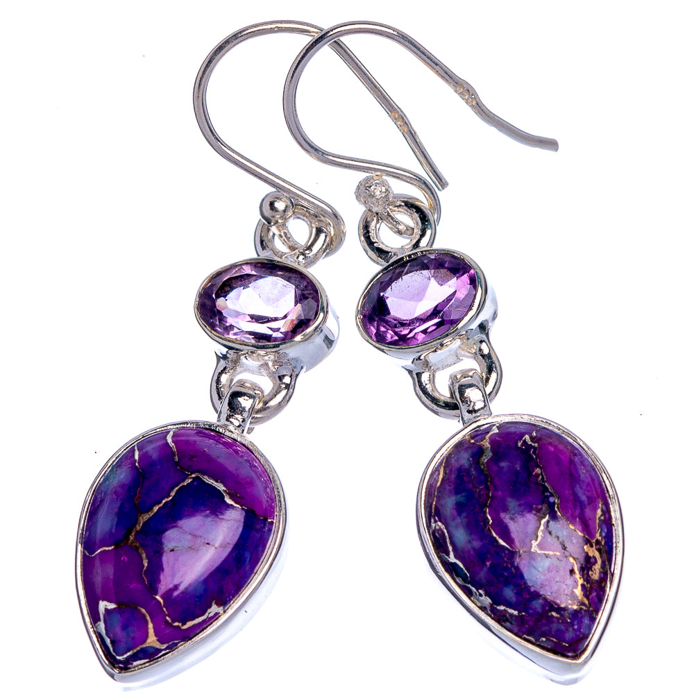 Purple Copper Composite Turquoise, Amethyst Earrings 1 5/8" (925 Sterling Silver) E433035