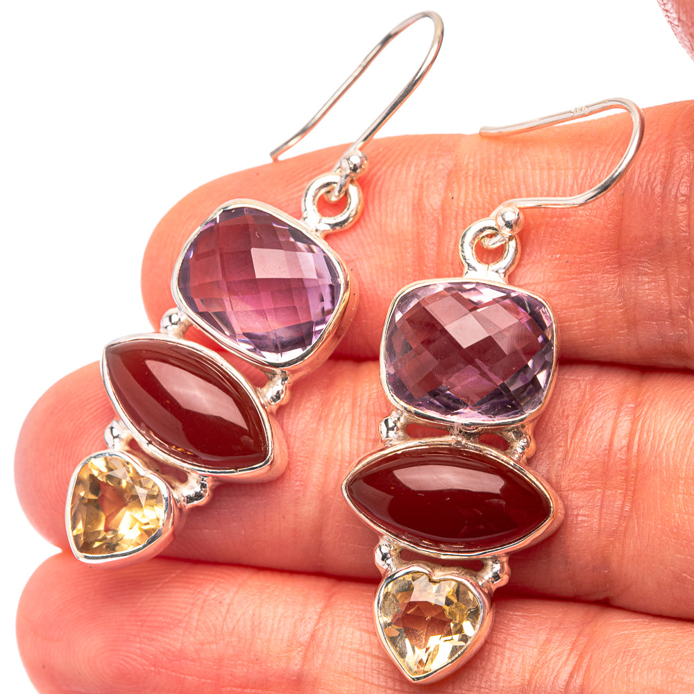 Faceted Amethyst, Carnelian, Citrine 925 Sterling Silver Earrings 1 3/4" (925 Sterling Silver) EARR432229