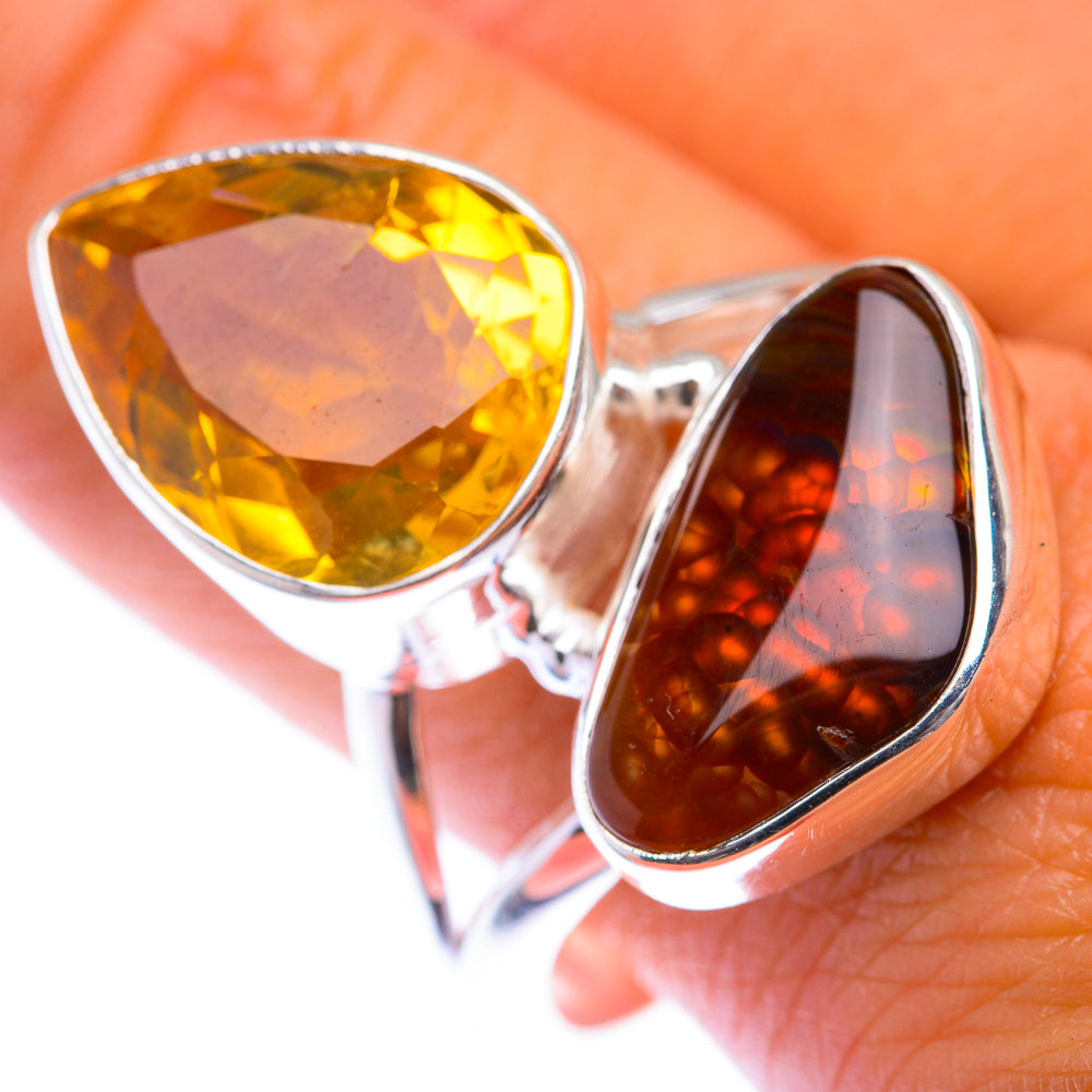 Large Citrine, Mexican Fire Agate Ring Size 11 (925 Sterling Silver) RING140038