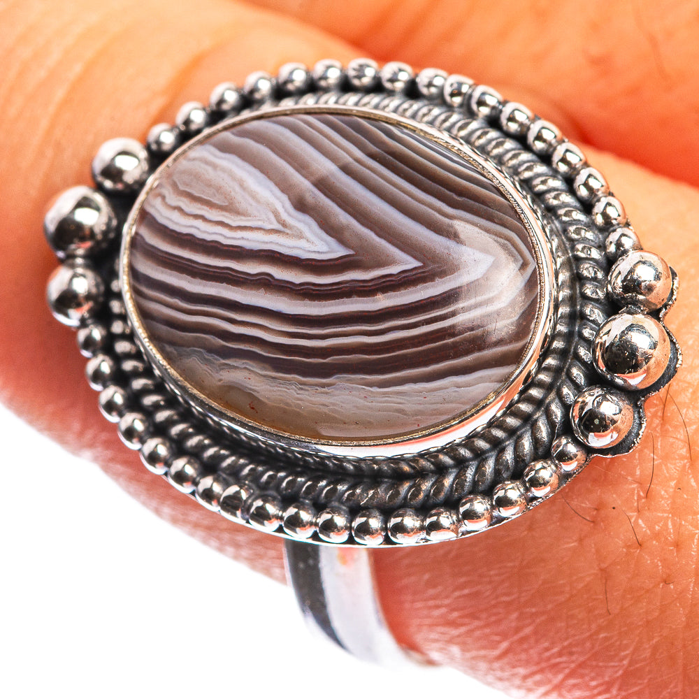Botswana Agate 925 Sterling Silver Ring Size 10