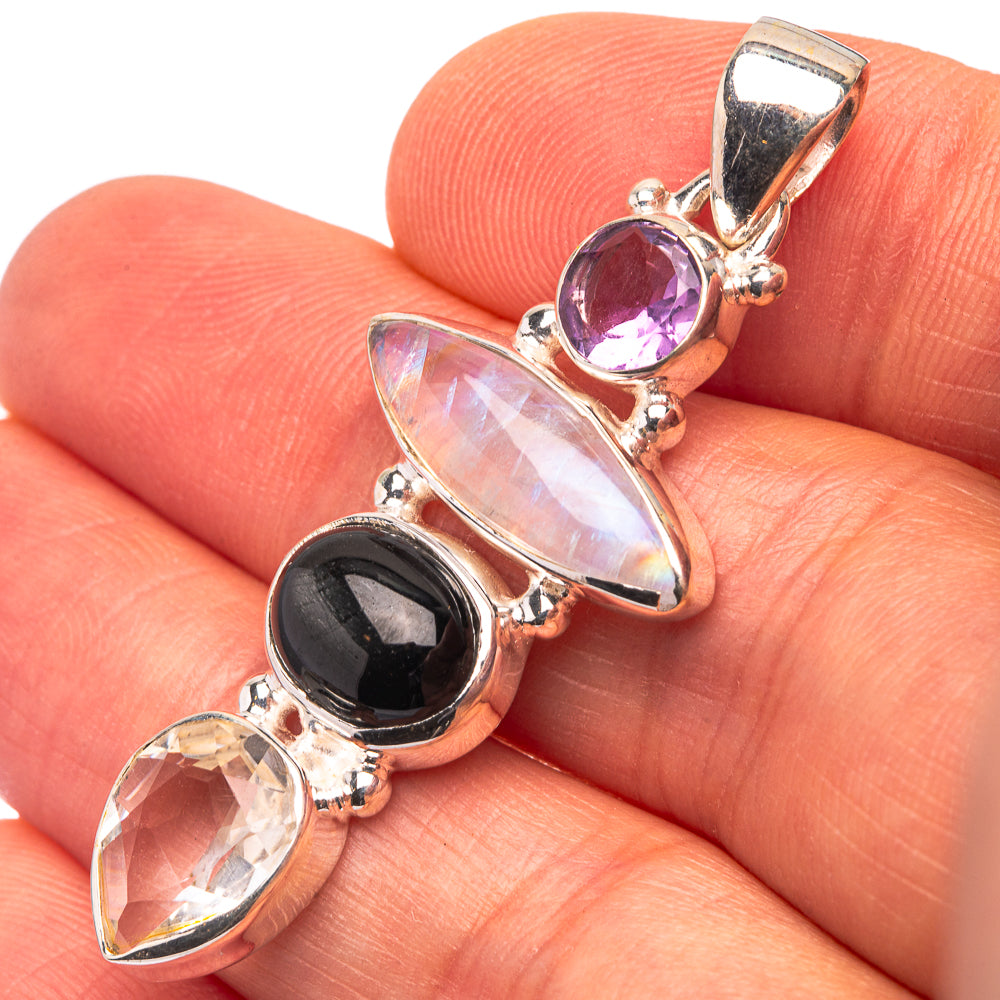 White Quartz, Star Diopside, Rainbow Moonstone, Amethyst 925 Sterling Silver Pendant 1 7/8" (925 Sterling Silver) PD38656