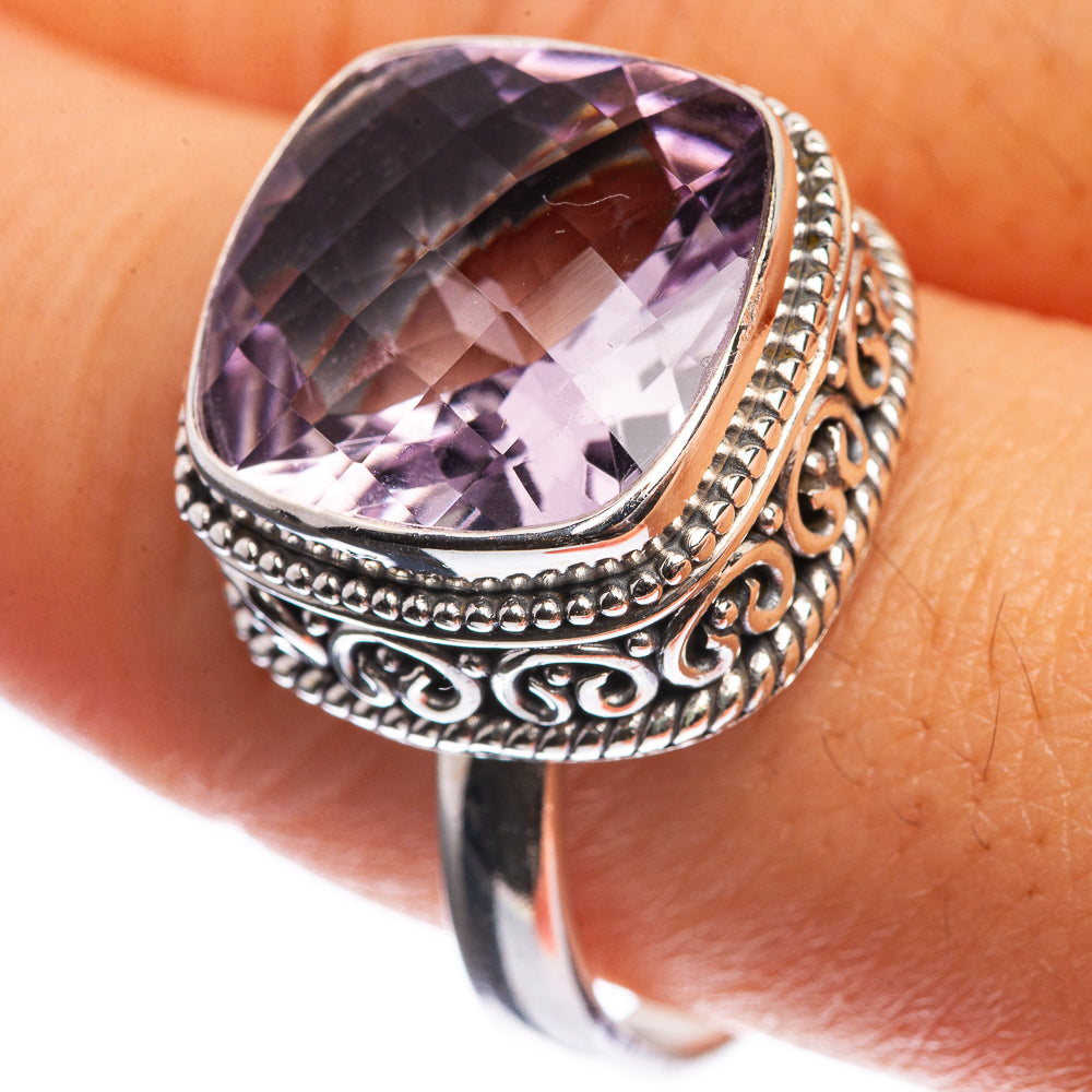 Faceted Pink Amethyst 925 Sterling Silver Ring Size 9.75
