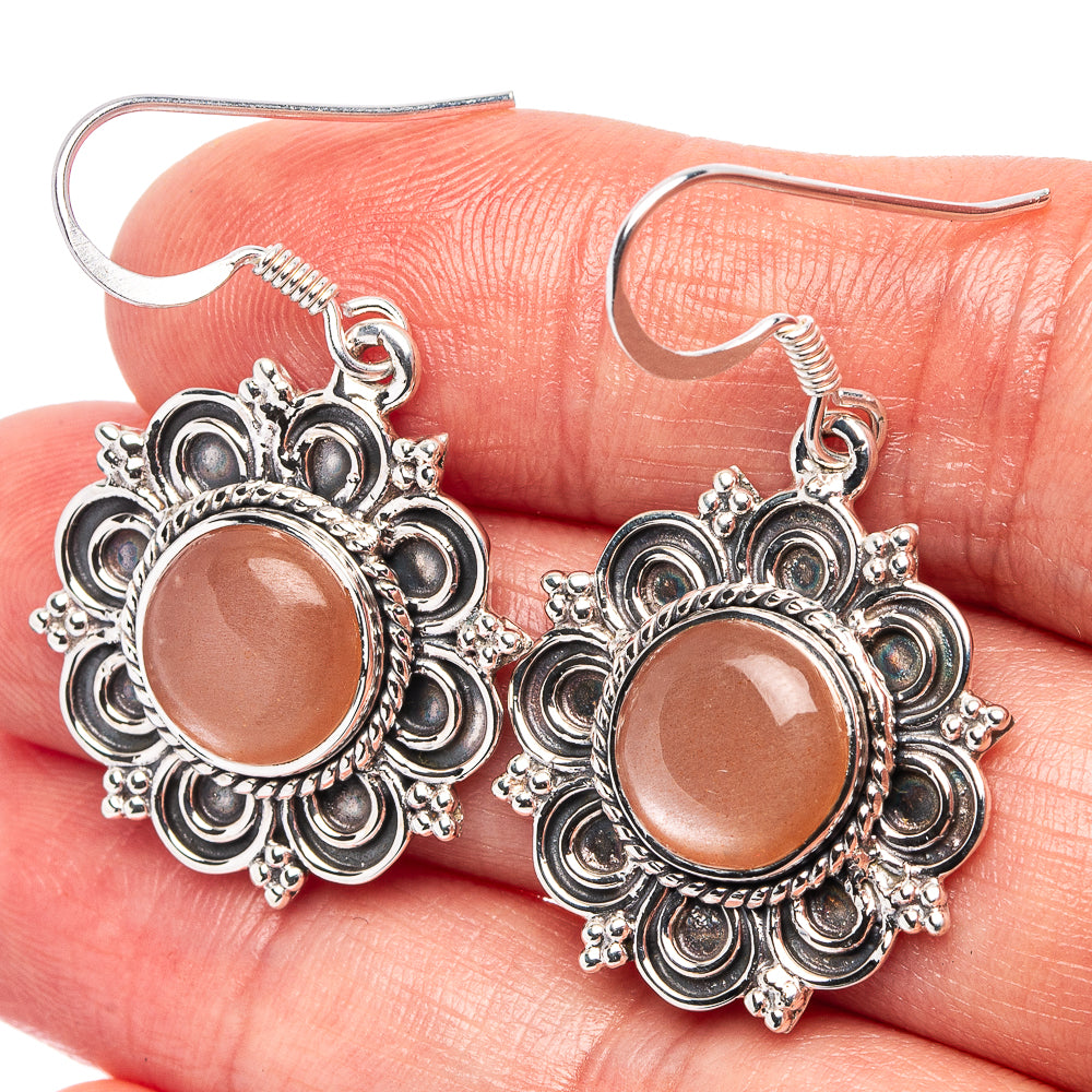 Premium Peach Moonstone Earrings 1 1/2" (.925 Sterling Silver)