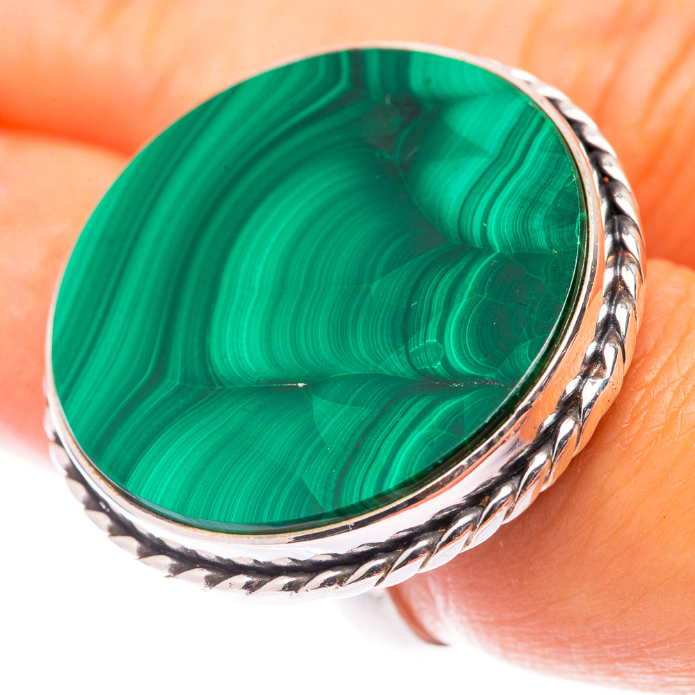 Large Malachite Coin Ring Size 6.5 (925 Sterling Silver) R140997