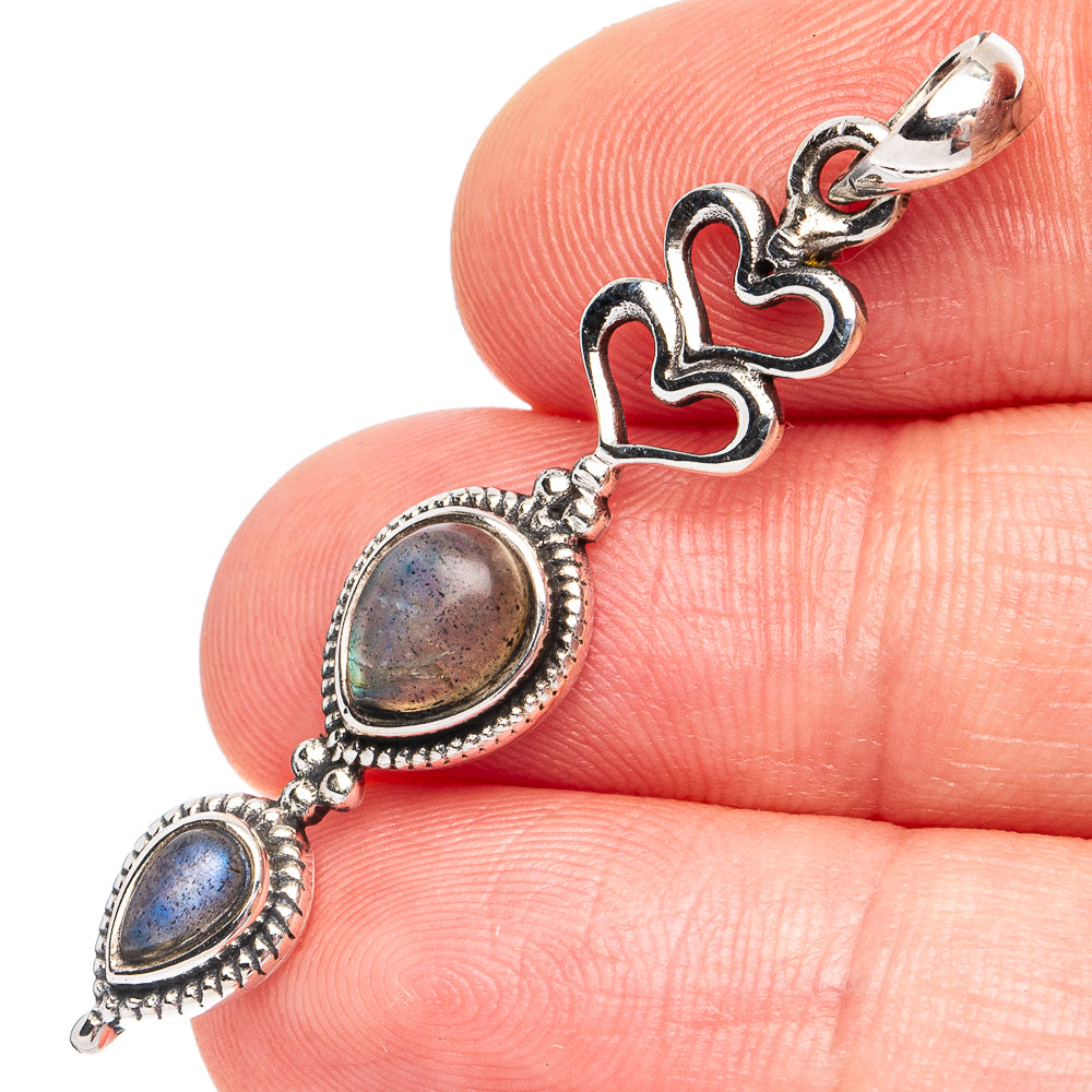 Dainty Labradorite Heart Pendant 1 3/4" (925 Sterling Silver) P45271