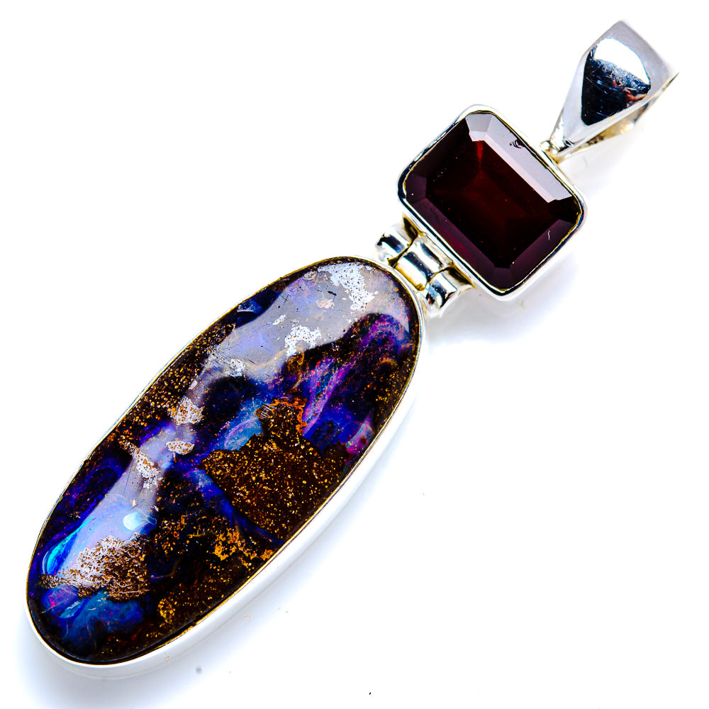 Boulder Opal, Black Onyx 925 Sterling Silver Pendant 2" (925 Sterling Silver) PD38354