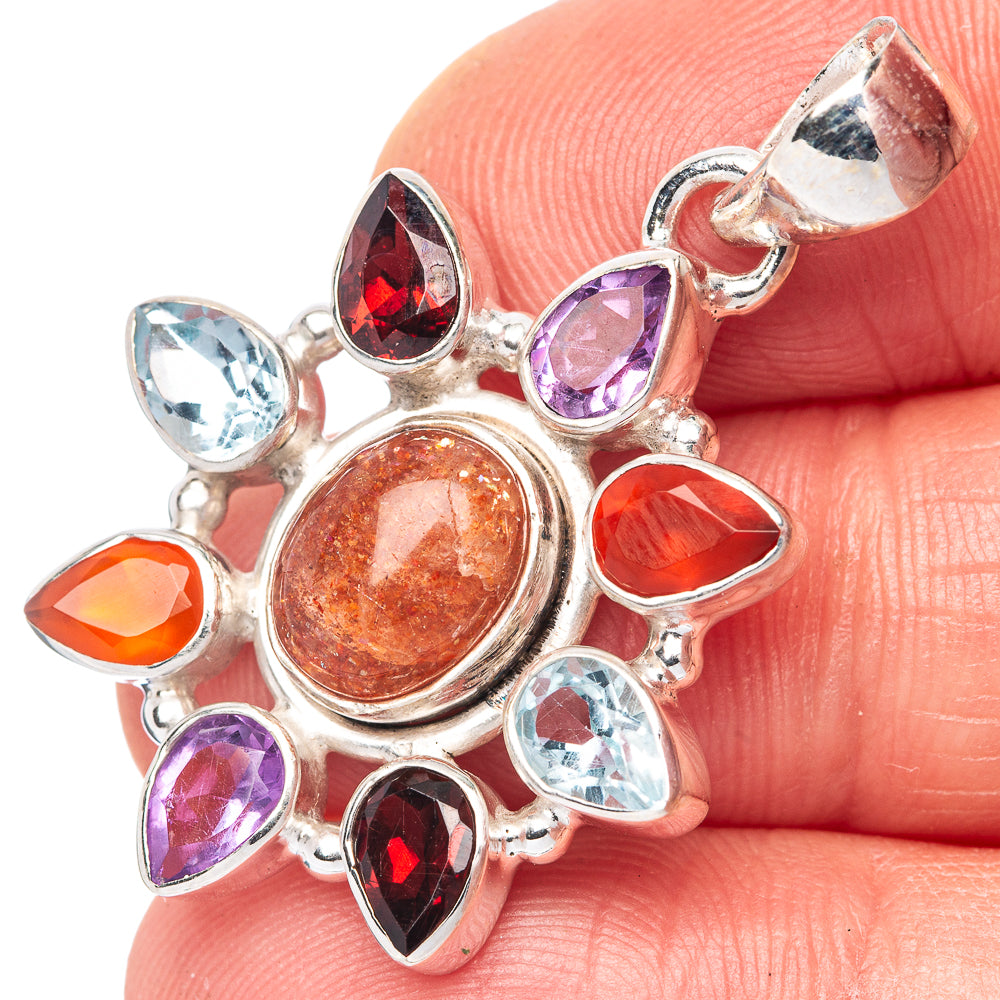 Sunstone, Garnet, Amethyst, Blue Topaz, Carnelian Pendant 1 3/8" (925 Sterling Silver) P42810