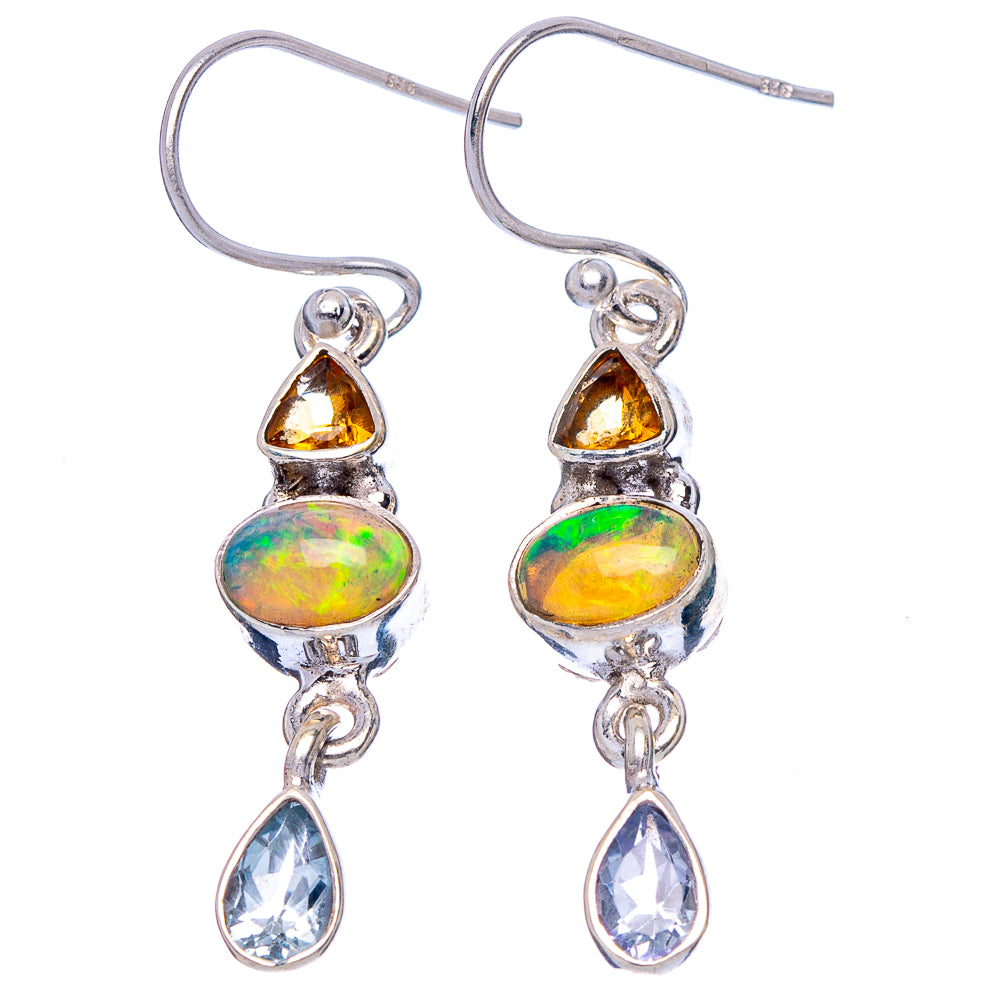 Rare Ethiopian Opal, Citrine, Blue Topaz Earrings 1 5/8" (925 Sterling Silver) E1837