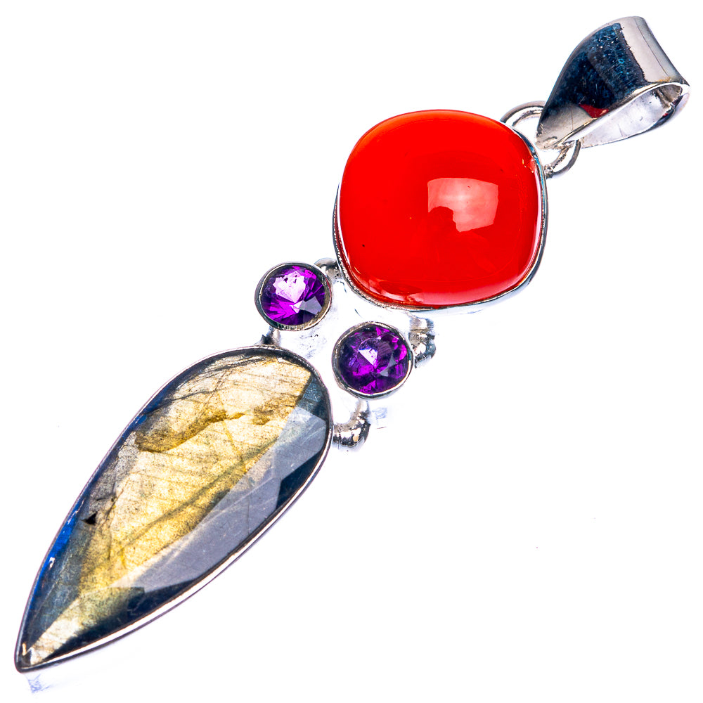 Labradorite, Carnelian, Amethyst 925 Sterling Silver Pendant 2 1/8"