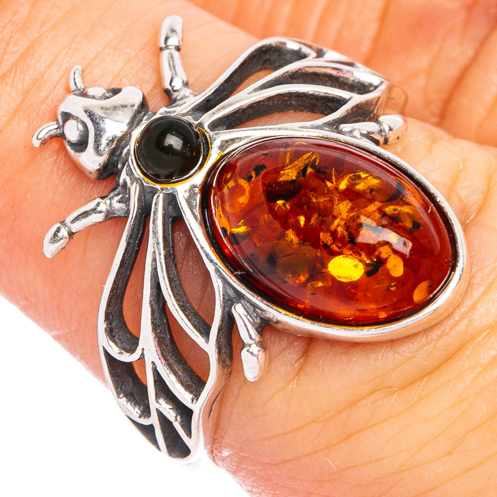 Baltic Amber Honey Bee Ring Size 6.75 (.925 Sterling Silver)