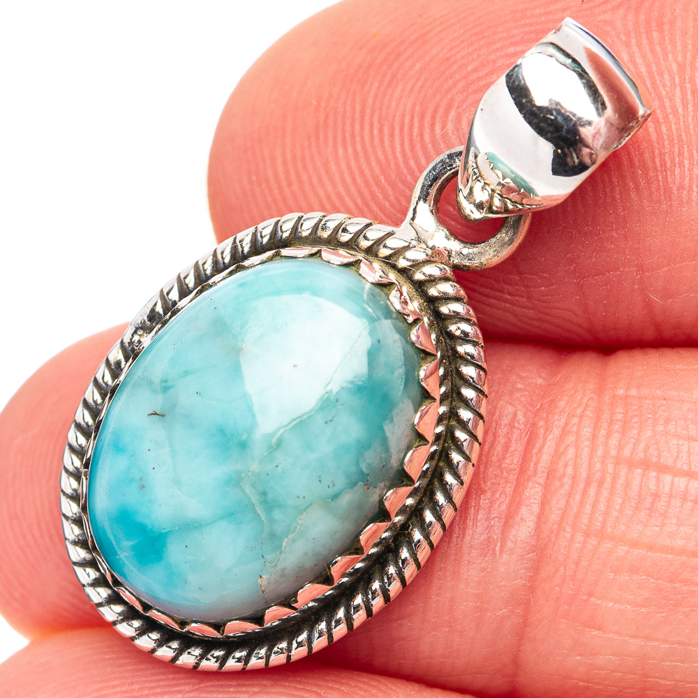Rare Larimar Pendant 1 1/8" (.925 Sterling Silver)