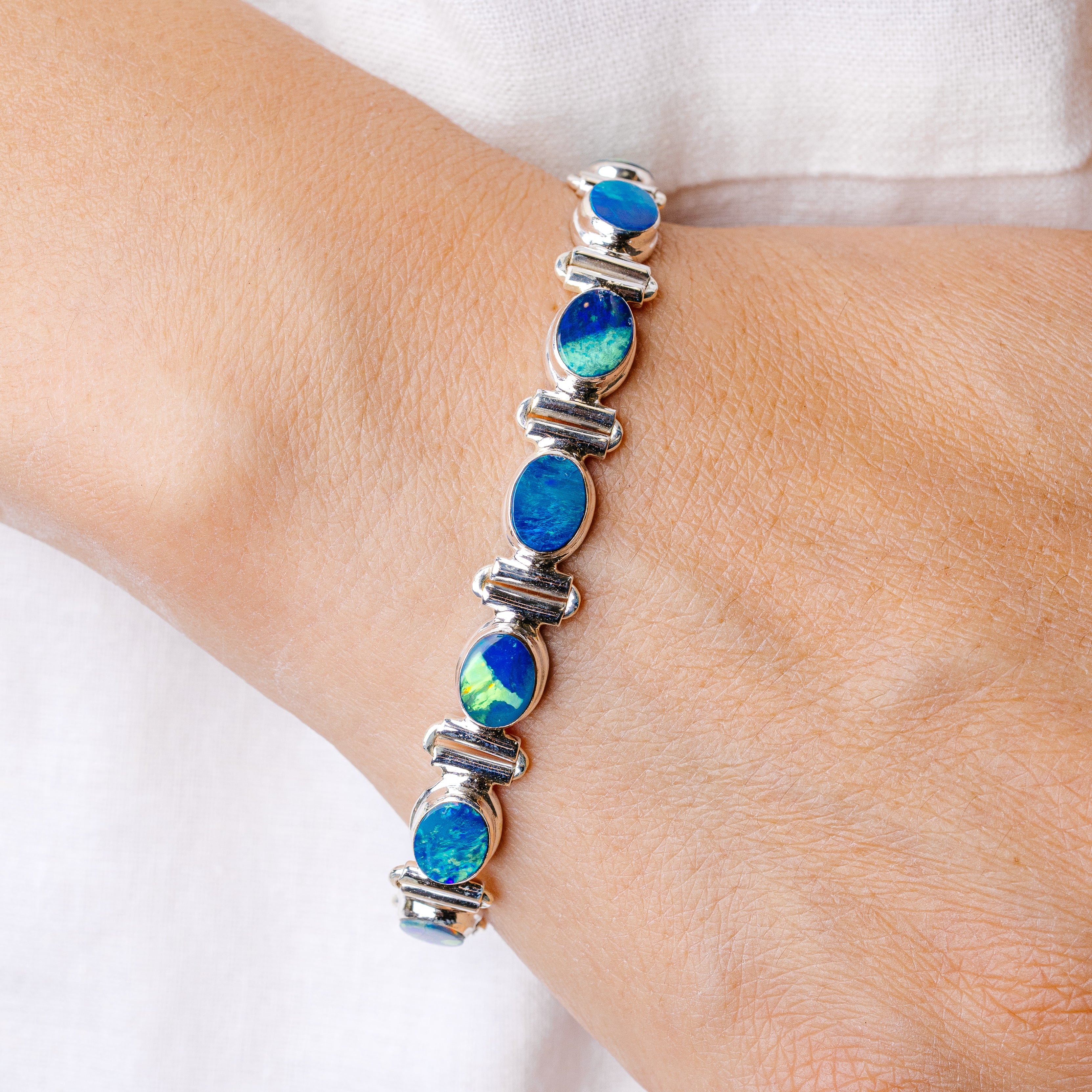 Doublet Opal Bracelet 6 To 8" (925 Sterling Silver) B90411