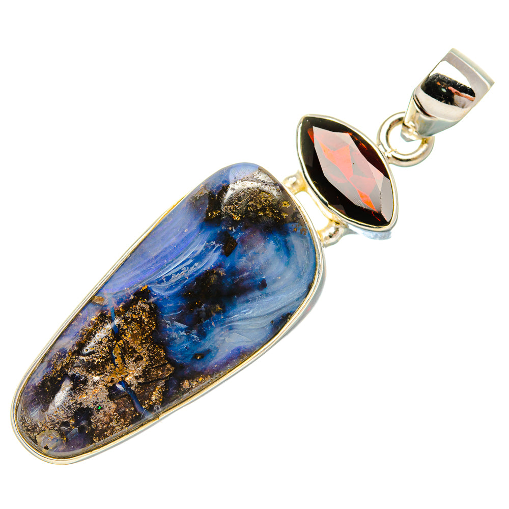 Boulder Opal, Garnet Pendant 2" (925 Sterling Silver) PD37900