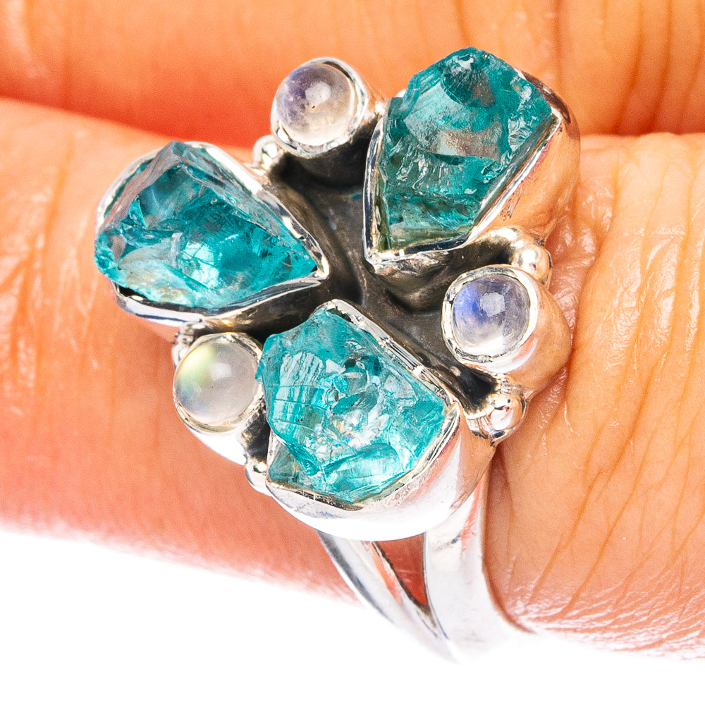 Blue Fluorite, Rainbow Moonstone 925 Sterling Silver Ring Size 7 (925 Sterling Silver) R6213