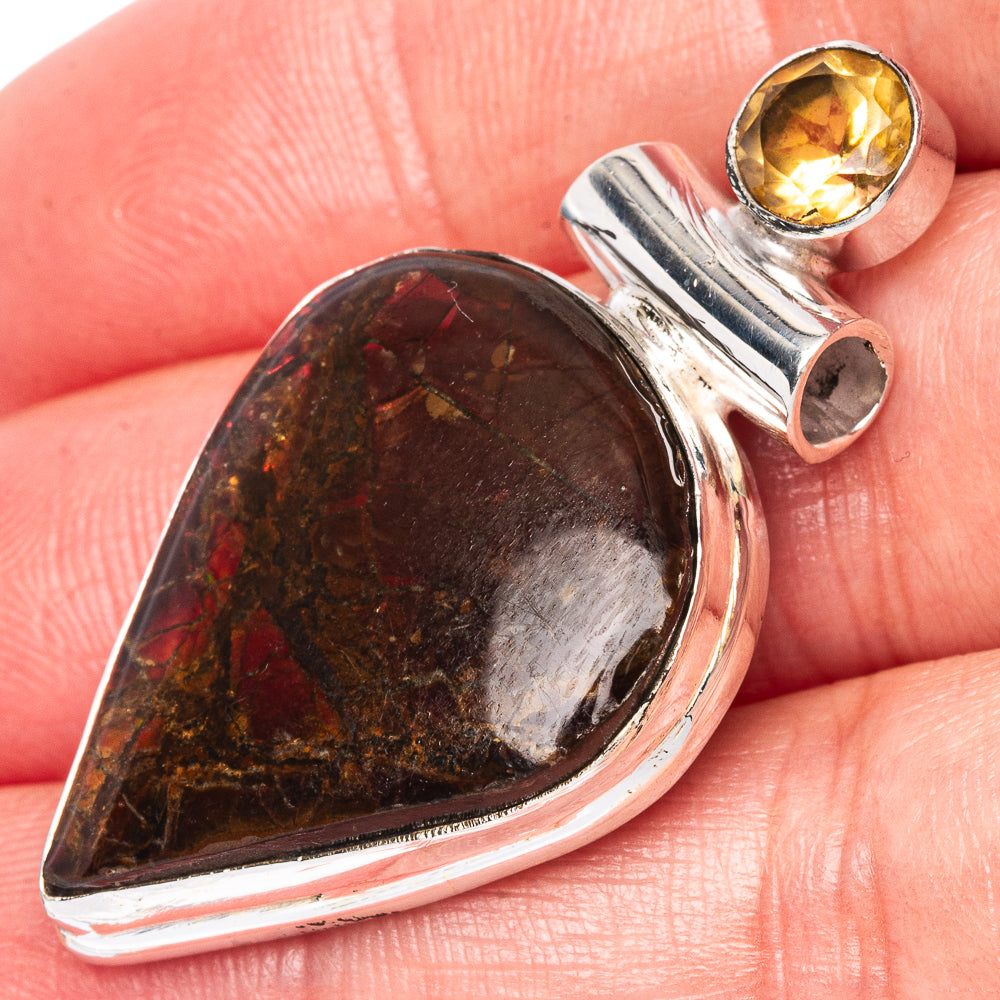 Rare Ammolite, Citrine Pendant 1 5/8" (925 Sterling Silver) P41746