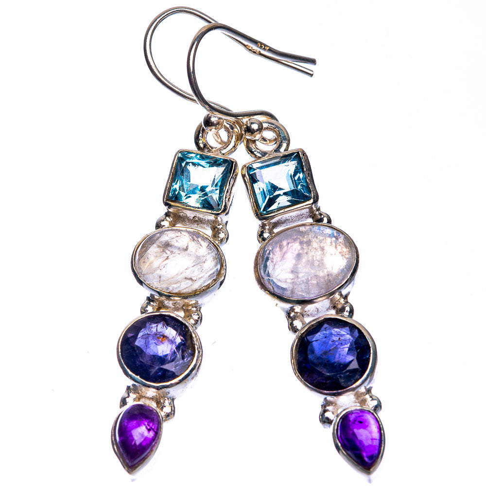 Rainbow Moonstone, Blue Topaz, Tanzanite, Amethyst Earrings 1 7/8" (925 Sterling Silver) E432666