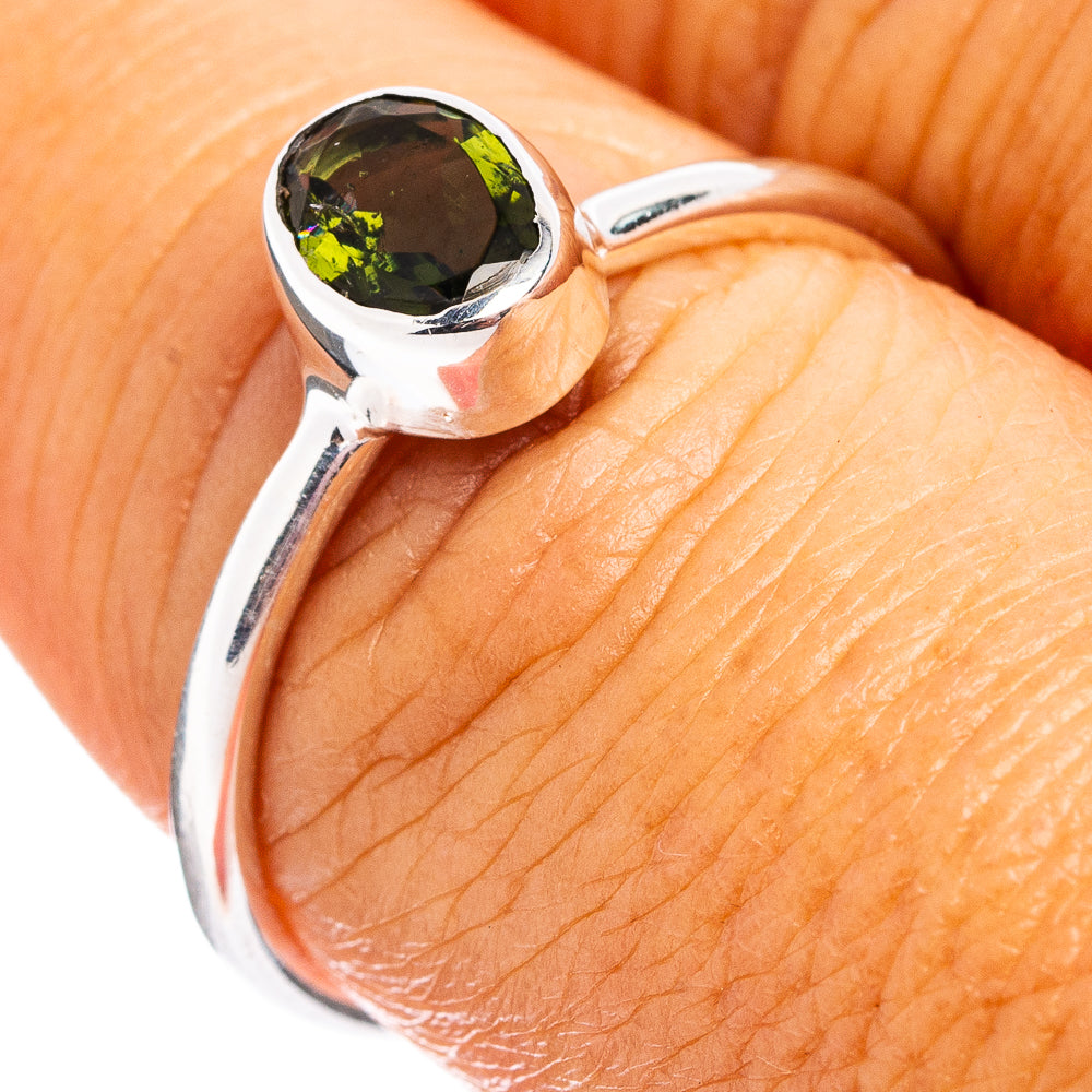 Rare Faceted Moldavite Ring Size 8 (.925 Sterling Silver)