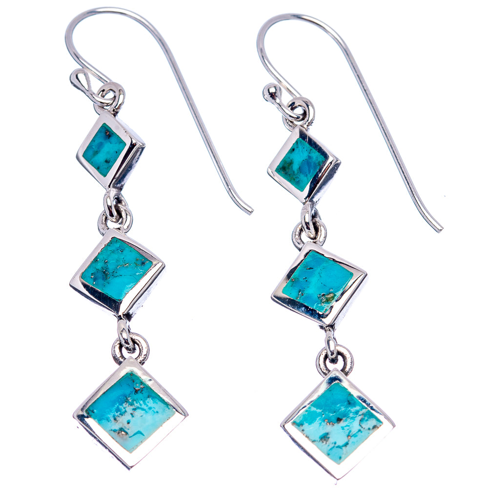 Native Style Mohave Turquoise Earrings 1 3/4" (.925 Sterling Silver)