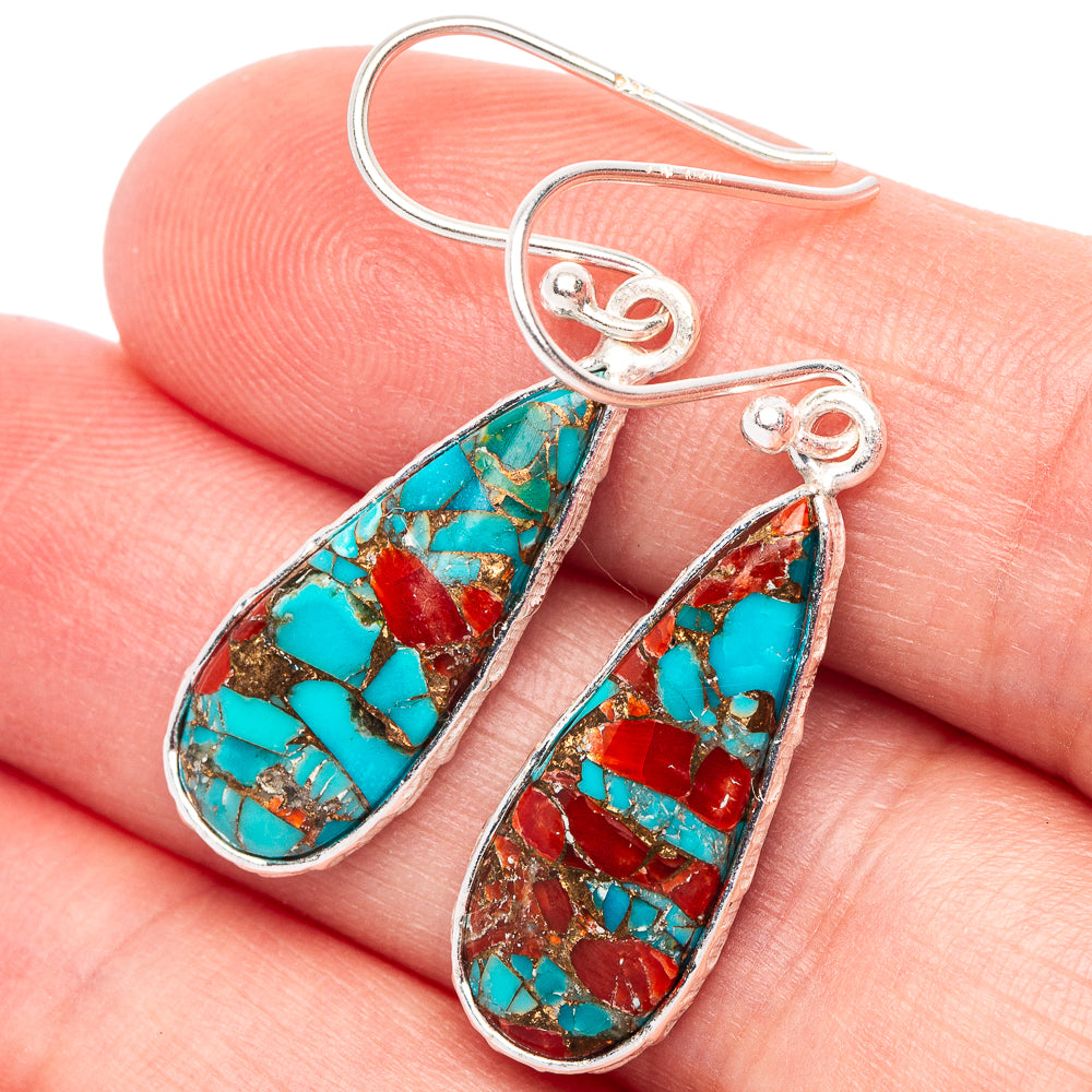 Coral Turquoise Matrix Earrings 1 1/2" (925 Sterling Silver) E2449