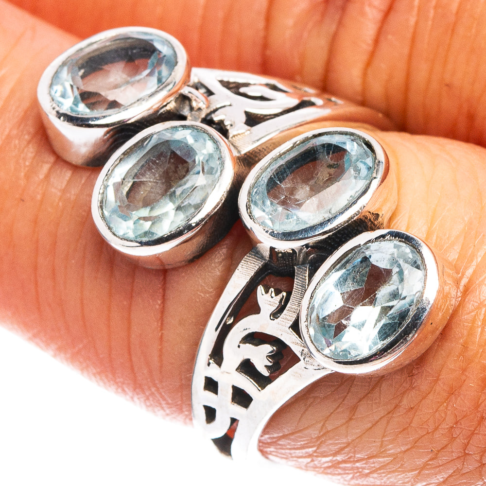 Faceted Blue Topaz Ring Size 7.75 (.925 Sterling Silver)