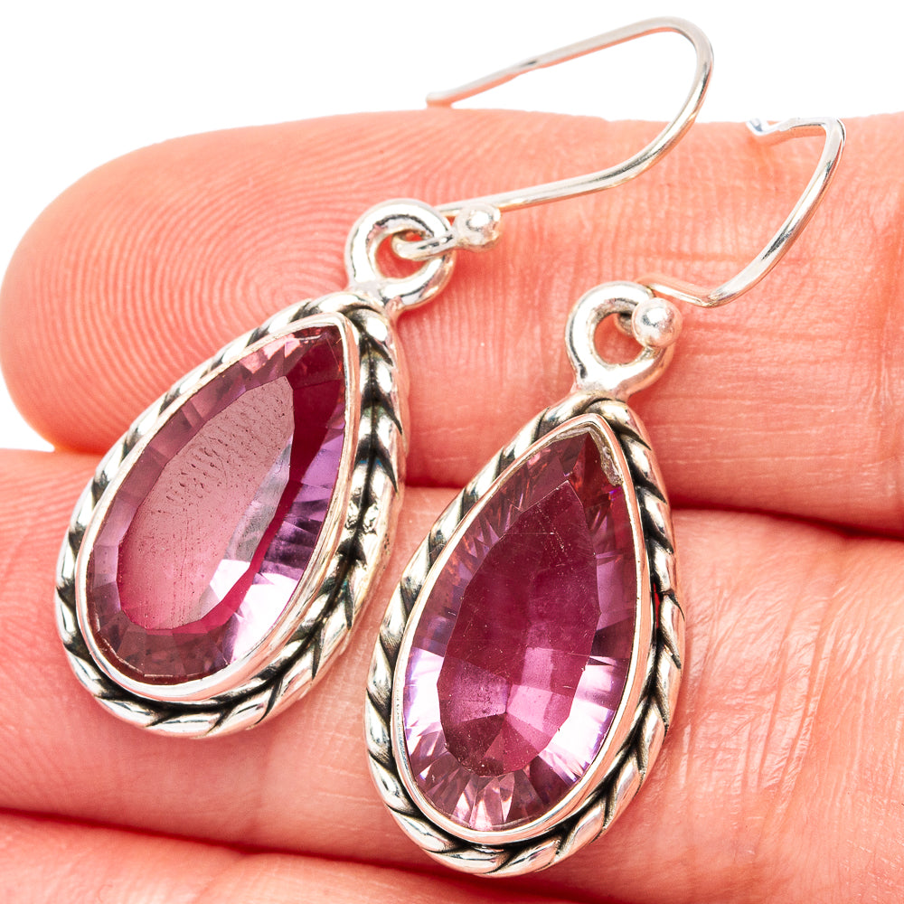 Faceted Alexandrite (Lab.) 925 Sterling Silver Earrings 1 3/8" (925 Sterling Silver) E2163