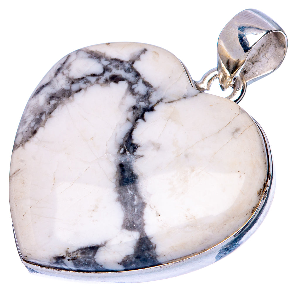 Howlite Heart Pendant 1 3/8" (925 Sterling Silver) P42204