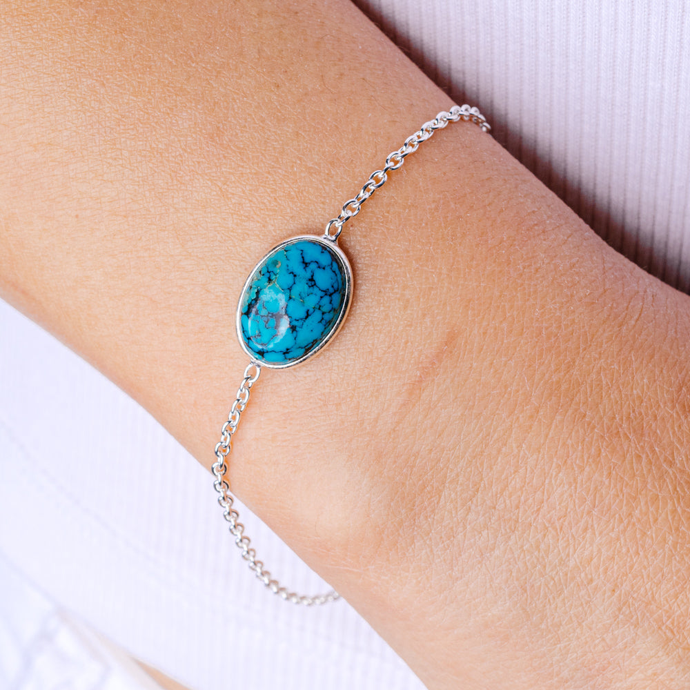Hebei Spiderweb Turquoise Bracelet 7 1/8 to 7 7/8" (.925 Sterling Silver)