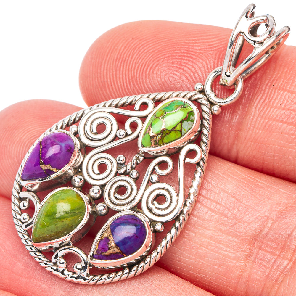 Purple Green Copper Composite Turquoise Pendant 1 5/8" (925 Sterling Silver) P41015