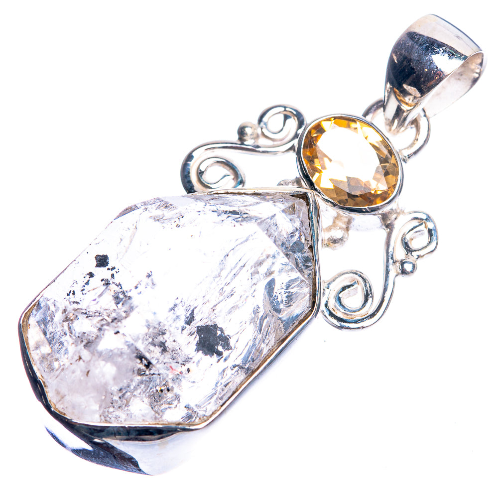 Herkimer Diamond, Citrine 925 Sterling Silver Pendant 1 3/4"