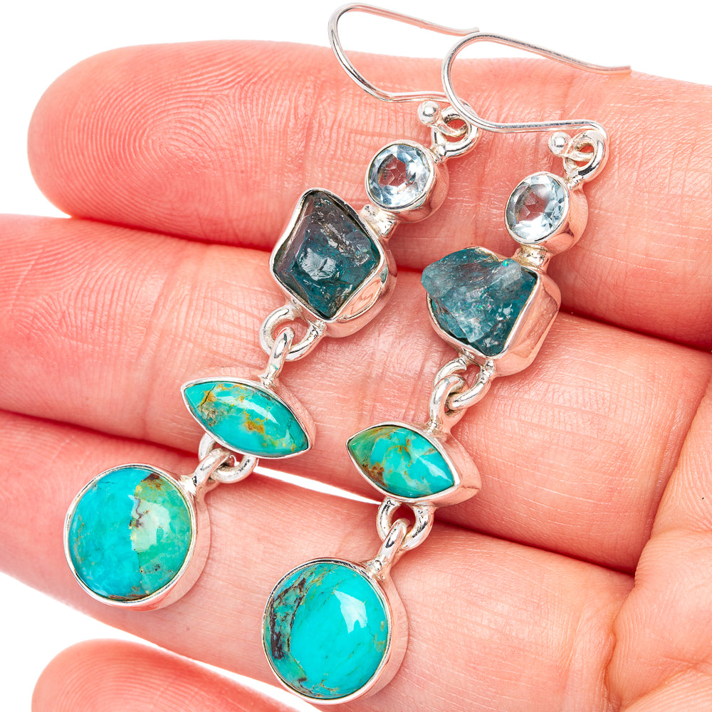 Premium Chrysocolla, Apatite, Blue Topaz Earrings 2 1/4" (925 Sterling Silver) E1236