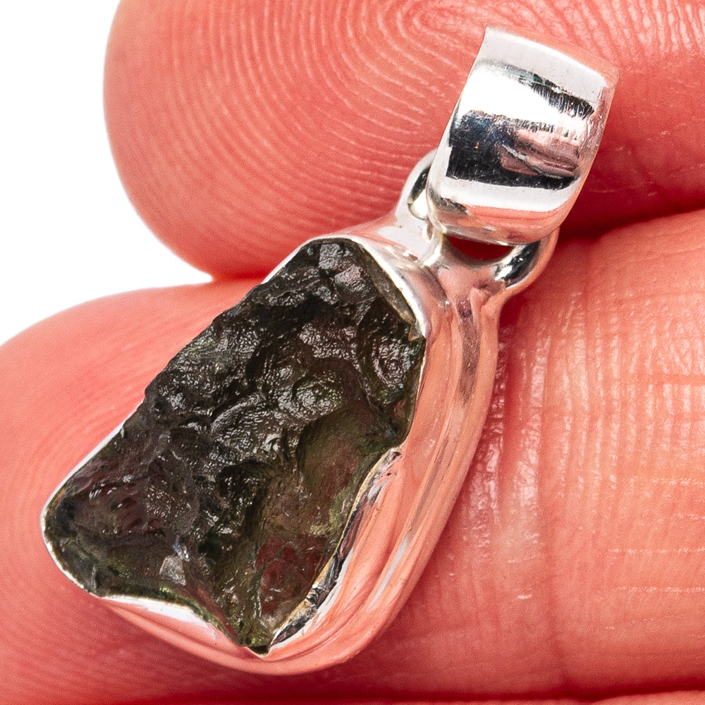 Rare Moldavite Pendant 7/8" (.925 Sterling Silver)