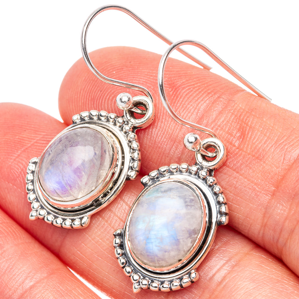 Rainbow Moonstone Dainty Earrings 1 3/8" (925 Sterling Silver) E2021