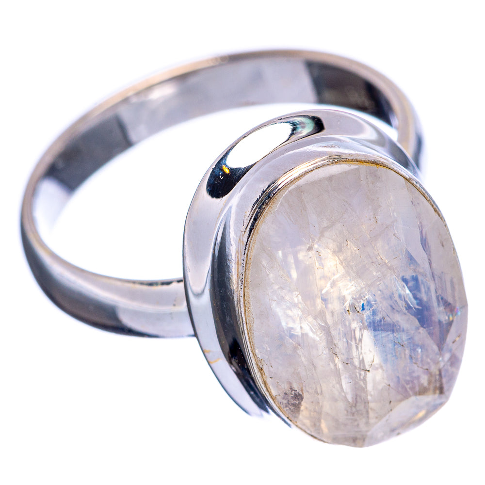 Faceted Rainbow Moonstone Ring Size 6.75 (.925 Sterling Silver)