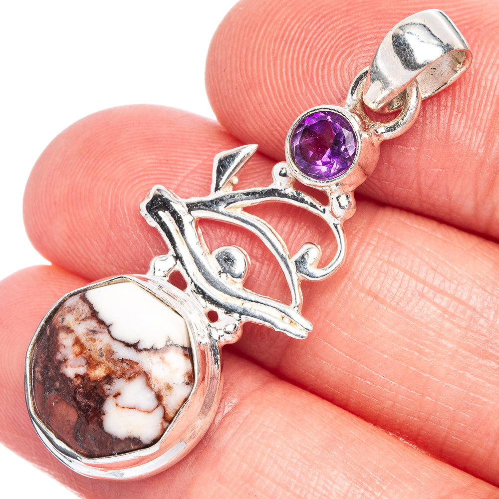 Wild Horse Jasper, Amethyst Pendant 1 5/8" (925 Sterling Silver) P40217