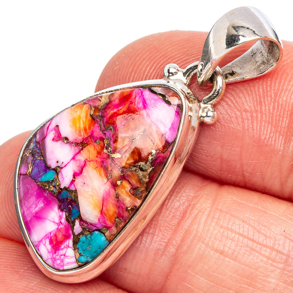 Kingman Pink Dahlia Turquoise Pendant 1 3/8" (925 Sterling Silver) P40434