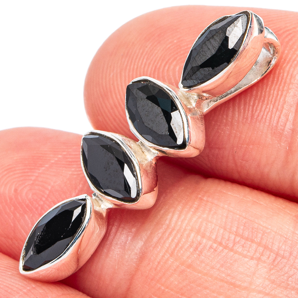 Dainty Black Onyx Pendant 1 1/8" (925 Sterling Silver) P45373