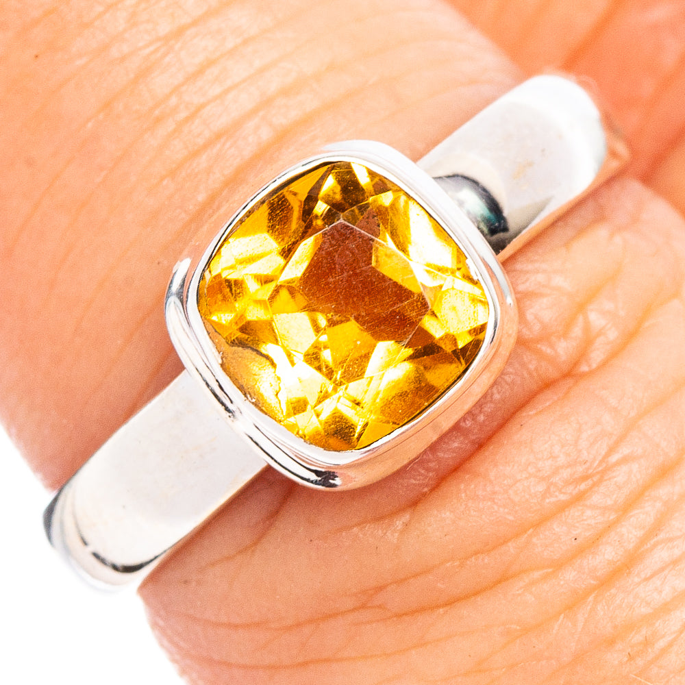 Faceted Citrine Ring Size 7.25 (.925 Sterling Silver)
