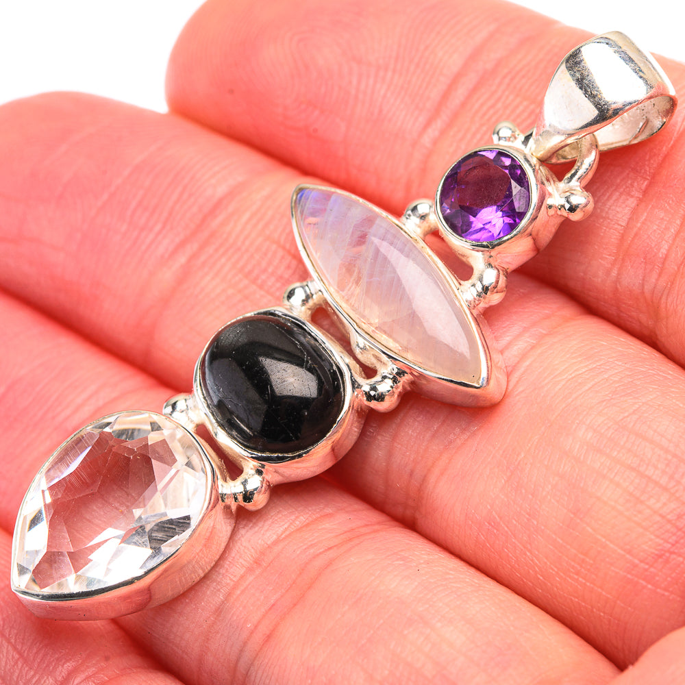 White Quartz, Star Diopside, Rainbow Moonstone, Amethyst Pendant 1 7/8" (925 Sterling Silver) PD38512