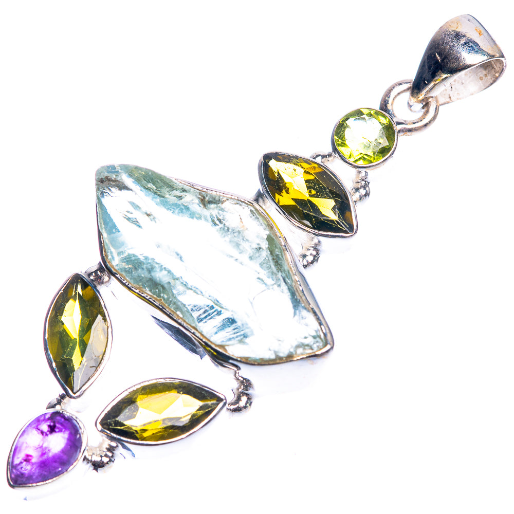 Rough Aquamarine, Peridot, Amethyst 925 Sterling Silver Pendant 2 1/8"