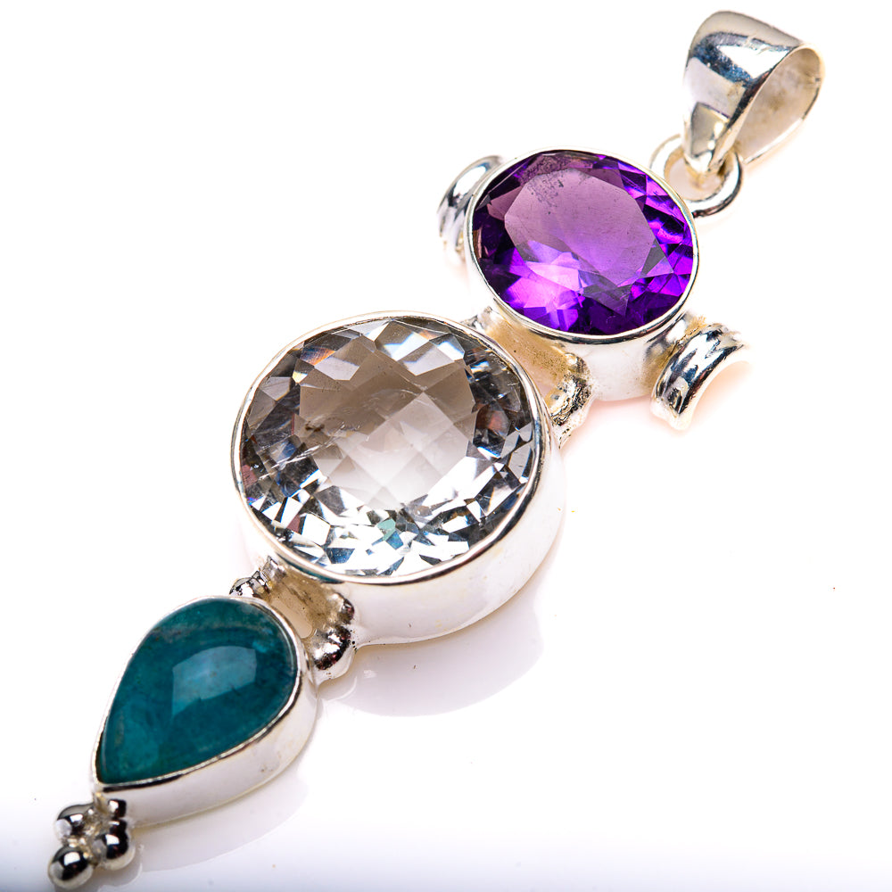 White Quartz, Amethyst, Blue Fluorite Pendant 2 1/4" (925 Sterling Silver) PD38591