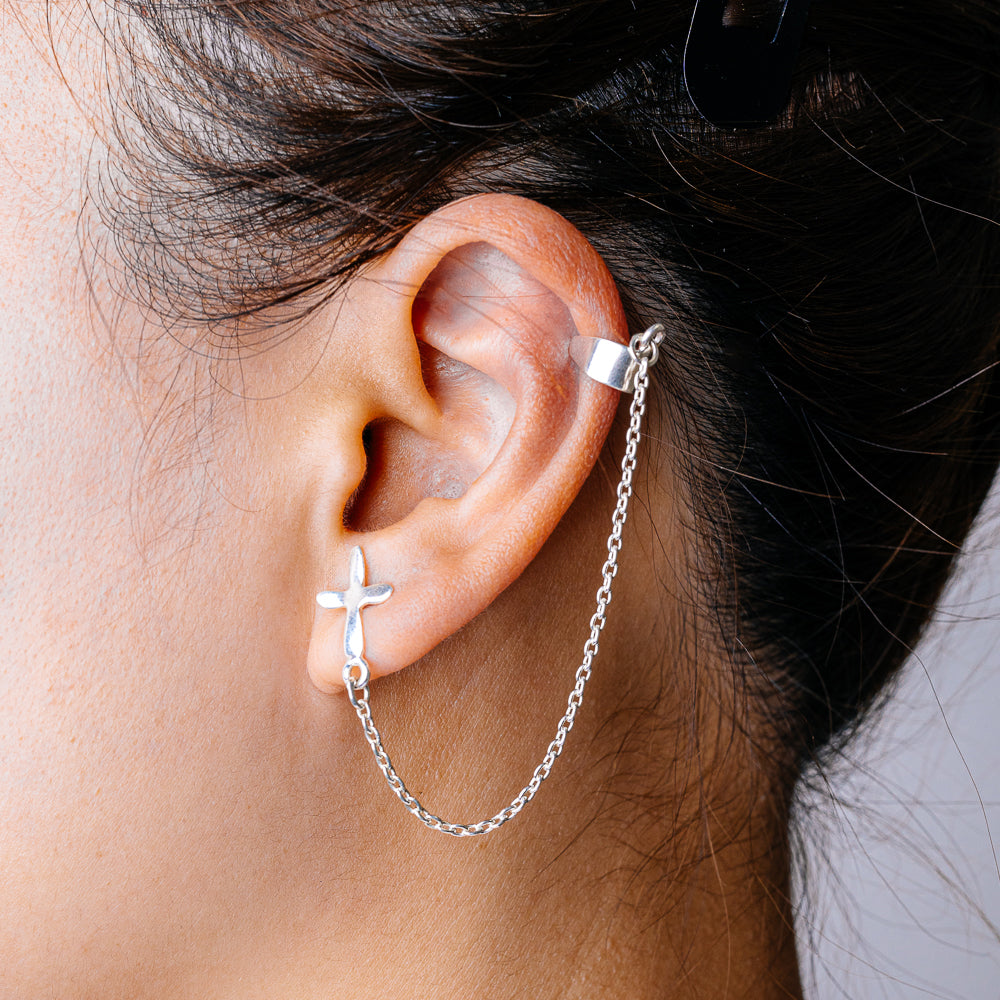 Cross And Ear Cuff Chains 4" (925 Sterling Silver) ECR1