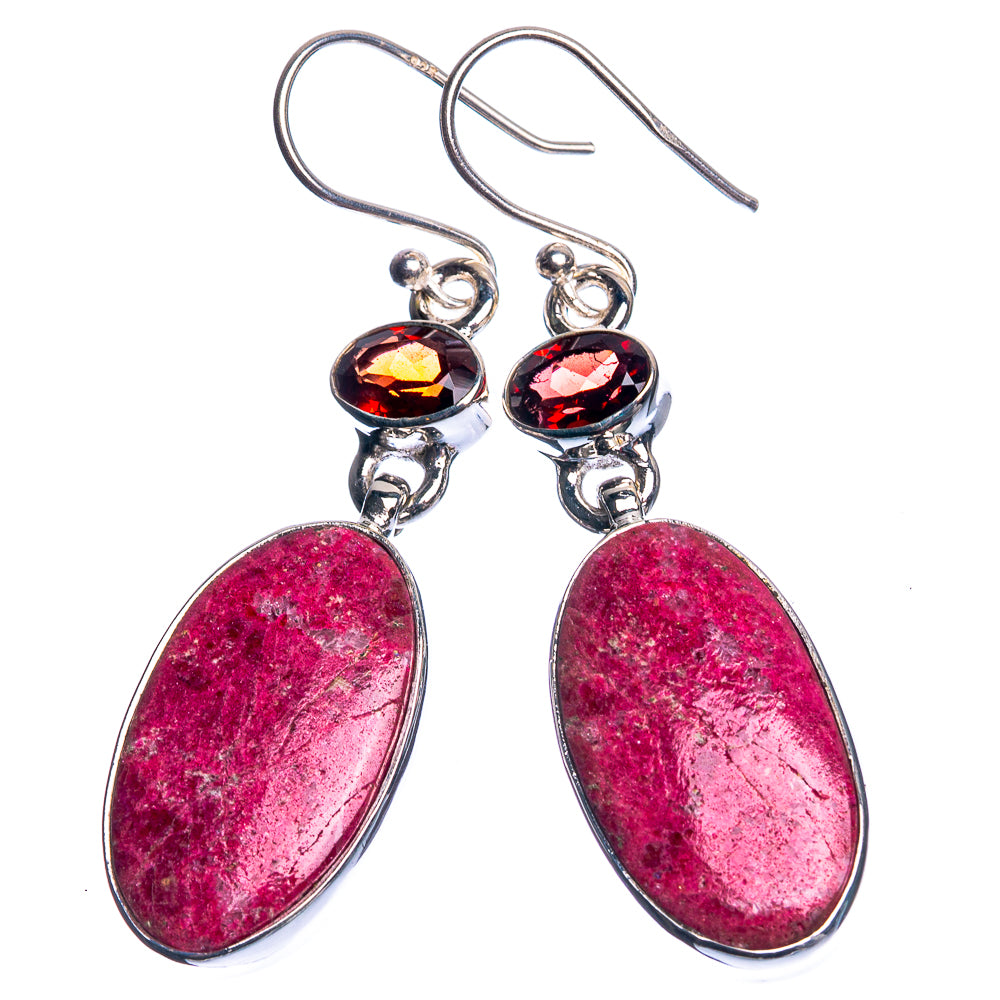Thulite, Garnet 925 Sterling Silver Earrings 2"