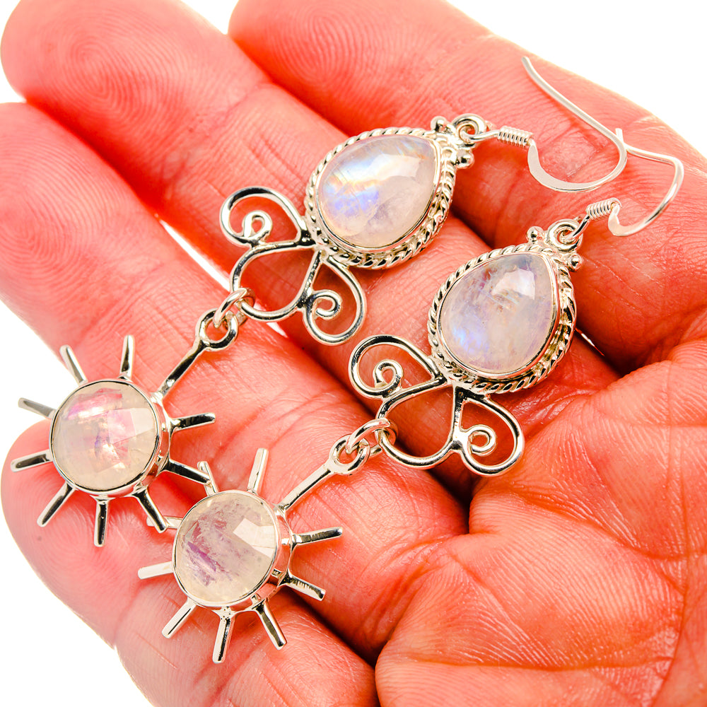 Signature Rainbow Moonstone 925 Sterling Silver Earrings 2 3/4" (925 Sterling Silver) EARR431966