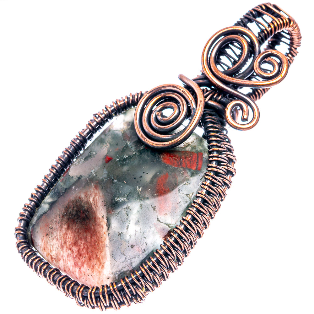 Bloodstone Wire Wrap Pendant 2 3/8" (Oxidized Copper)