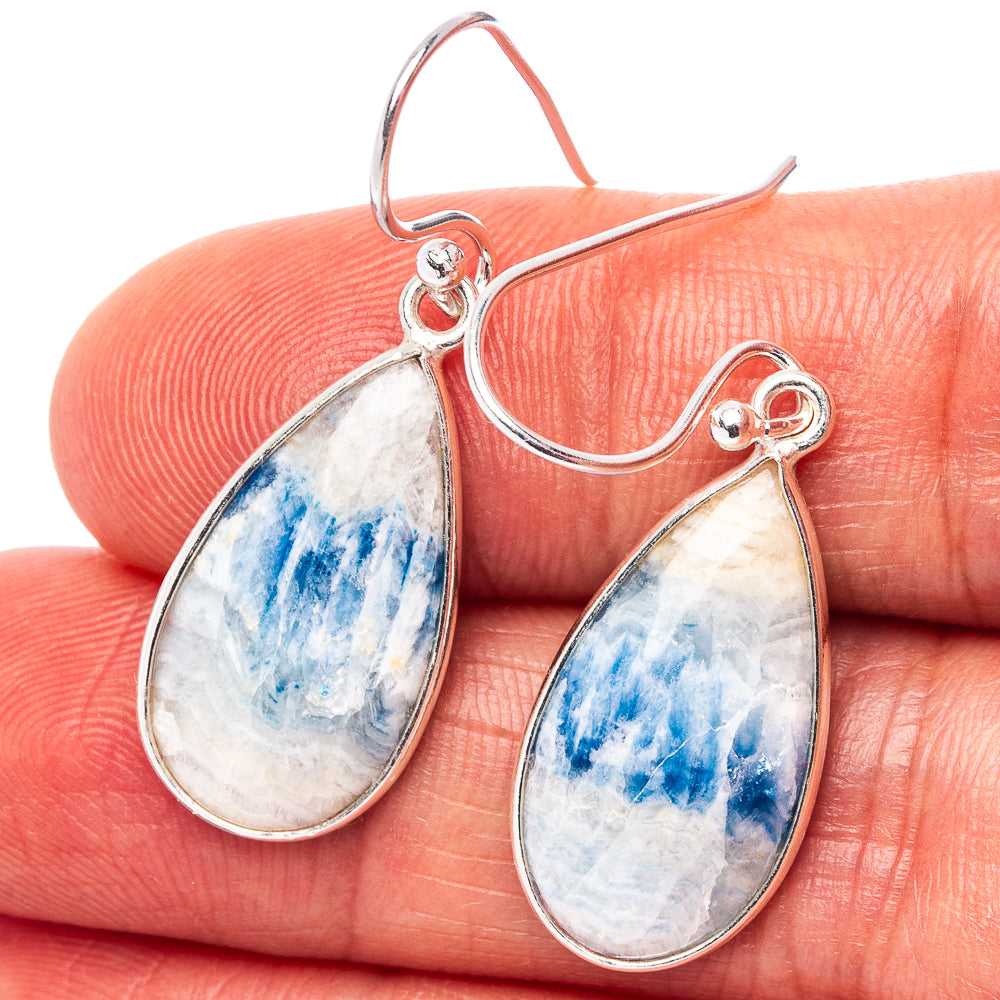 Blue Scheelite Earrings 1 3/8" (.925 Sterling Silver)