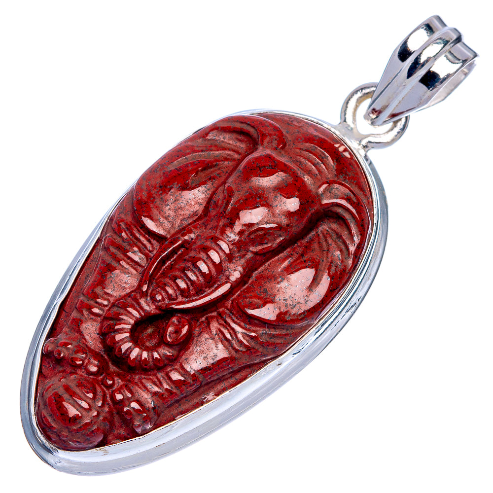 Mahogany Obsidian Elephant Pendant 1 3/4" (925 Sterling Silver) P40162