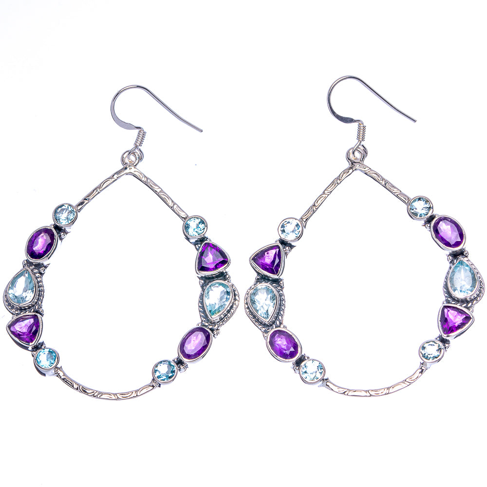 Signature Blue Topaz, Amethyst Earrings 2 5/8" (925 Sterling Silver) E1351