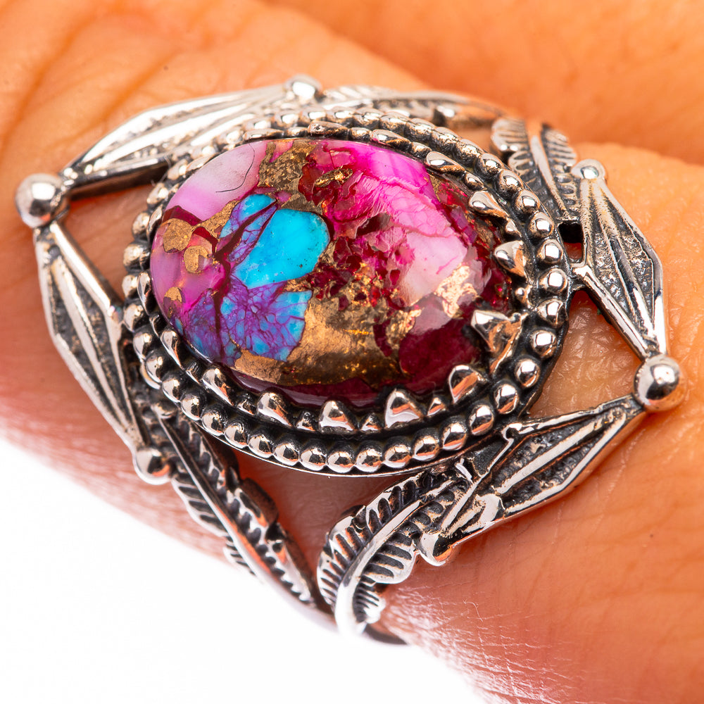 Kingman Pink Dahlia Turquoise Ring Size 8.5 (925 Sterling Silver) R141121